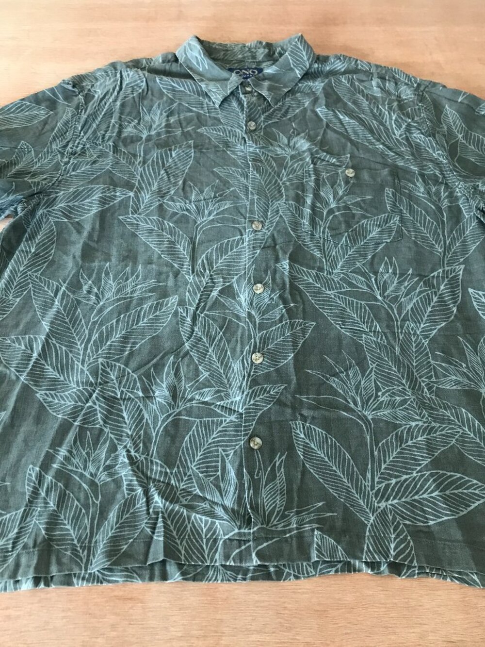 Ono Hawaiian Shirt Men 2XL Green Floral Button Up Silk Blend Pocket Short Sleeve